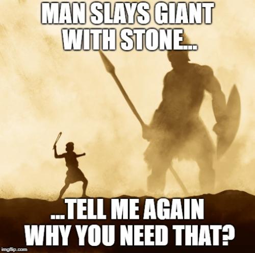 Man slays Giant w stone