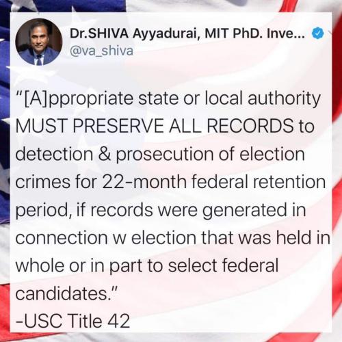 Appropriate authority MUST PRESERVE ALL RECORDS for 22 months so election crimes could be detected