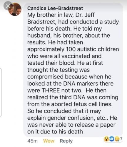 Dr Jeff Bradstreet, who was found shot in the chest and floating in a river found possible cause for gender confusion - aborted tissue lines