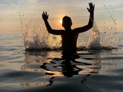 My son at Lake Michigan