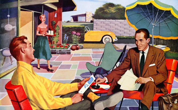 Atomic Age Discussing Business At Home