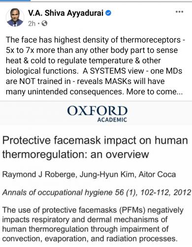 Protective face mask impact on thermoregulation