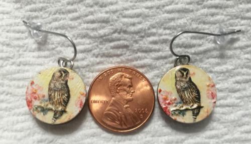 Embossed Wooden Owl Earrings