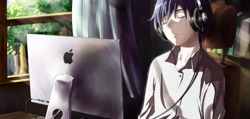 guy-anime-computer-tears-sadness-room