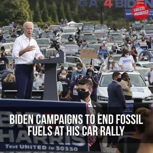 biden car rally on fossil fuels