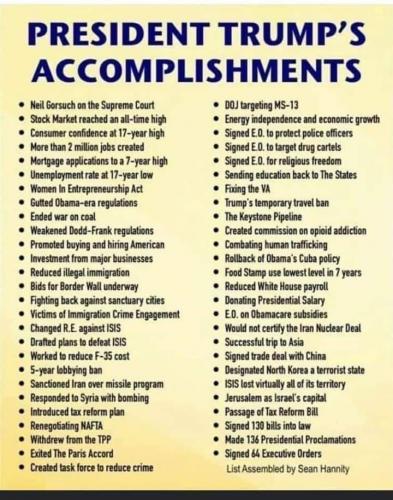 F Trump's accomplishments