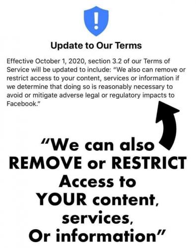 Meme Picture Facebook saying as of Oct 1st they can remove restrict access to ur content services or informaiton.