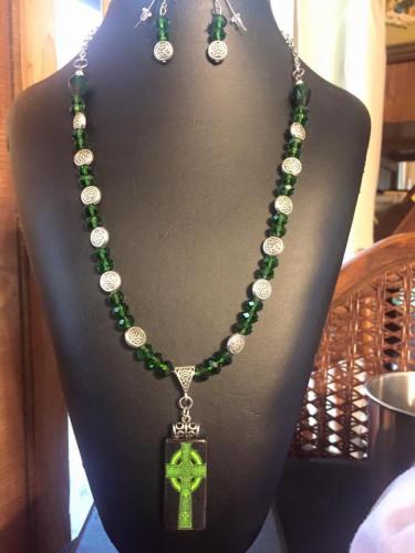 Irish Cross Wooden, glass beads and metal spacers