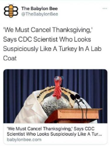 Thanksgiving CDC scientist says cancel looks like a turkey Minds