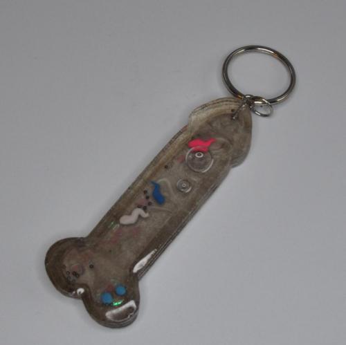 Penis Shaker Keychain Light Black with Pink, Blue & White Spermies