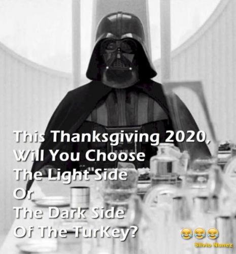 Thanksgiving funny meme Darth Vadar choose light or dark side of turkey