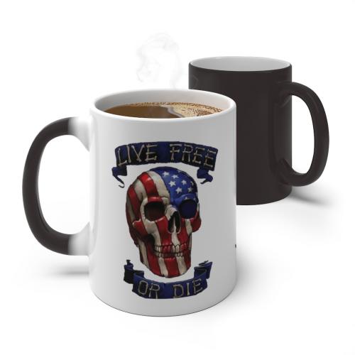 Live free or die flag skull 2 color  change mug