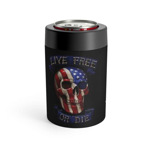 Live free or die flag skull koozie left