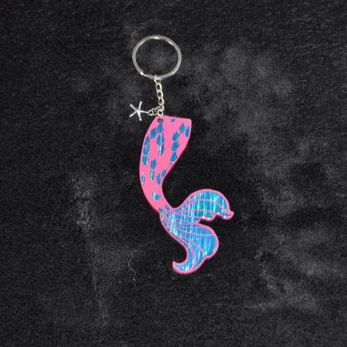 Pink with Blue Scale Mermaid Tail with Starfish Charm 3.5 in h x 2.5 w (1)