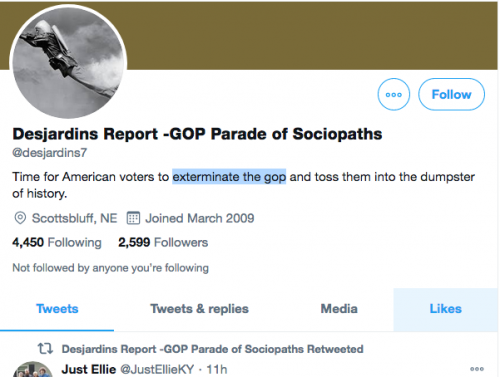 @desjardins7 sociopathy sociopath violentdems leftist hate call to exterminate gop mass murder terms of service hypocrisy double standard Screen Shot 2021-01-11 at 5.56.44 PM
