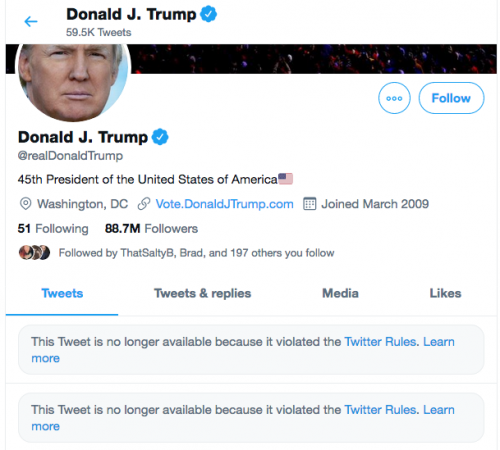 President Trump deleted tweets by social media taliban jackolf Screen Shot 2021-01-06 at 8.08.54 PM