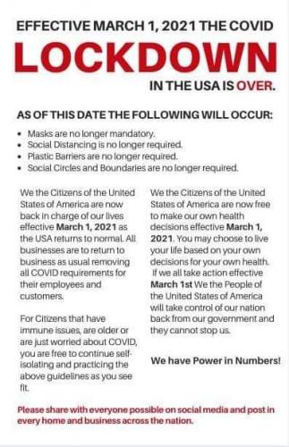 Lockdown in the U.S. is Over Starting Mar 1 DO THIS