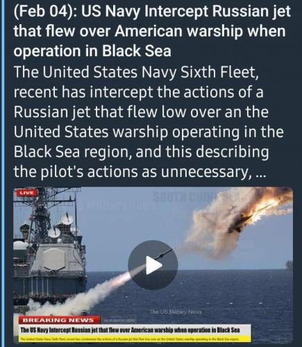 U.S. Navy intercepted Russian jet that flew low over the U.S. WARSHIP in black see region