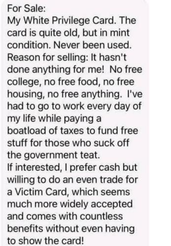 White priviledge card for sale