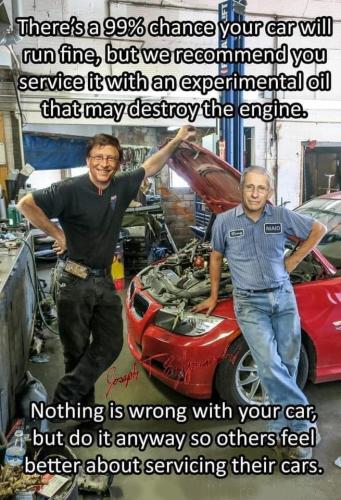 Gates and Fauci re needless servicing of cars - meme