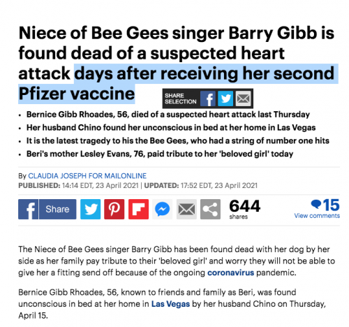 barry gibb niece died days after 2nd dose covidvax vaers shotnazi fauci murdershots