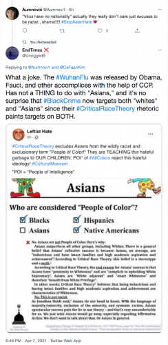 asian hate crimes blackcrime blacks poc bipoc critical race theory paints targets on both joke punchline tweet