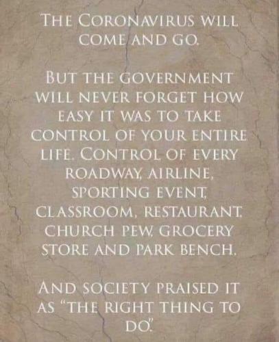 Coronavirus will come and go, but government will never forget..