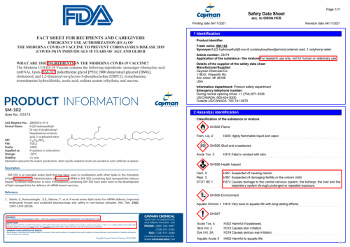 SM 102 In Moderna Injection Not Mean't For Animal Or Human Use