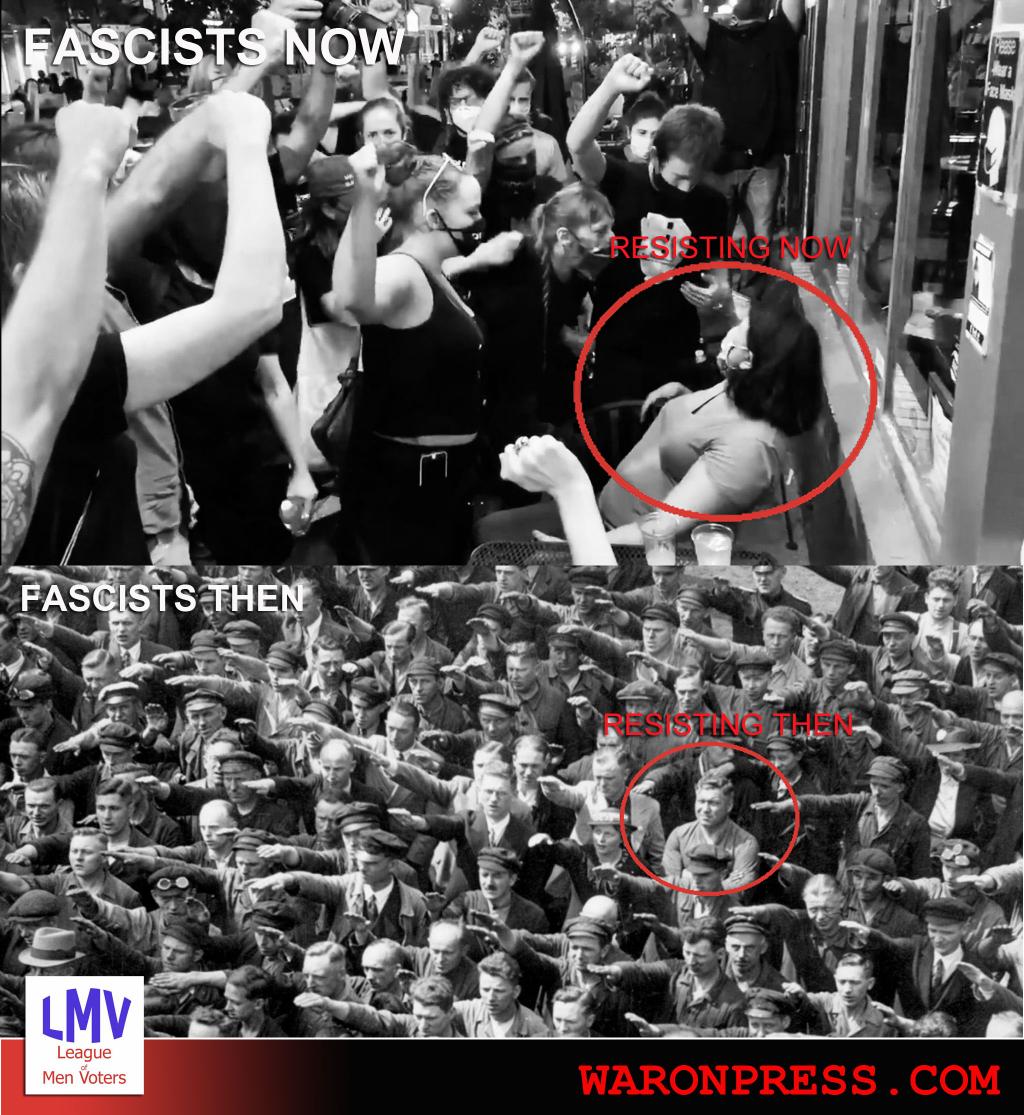 WAR ON PRESS MEME LMV fascists then now nazi democrats fistpump salute defiance