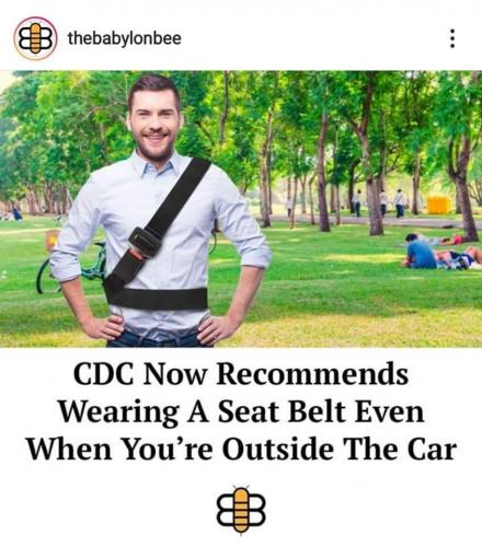 Babylon Bee - CDC Now Recommends Wearing a Seat Belt Outside Car