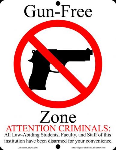 Gun Free Zone - Law abiding dis- armed for Criminal Convienence
