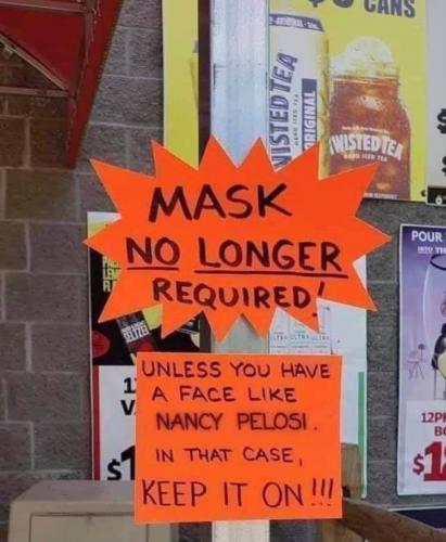 Take your mask off unless you look like NASTY PIGLOSI