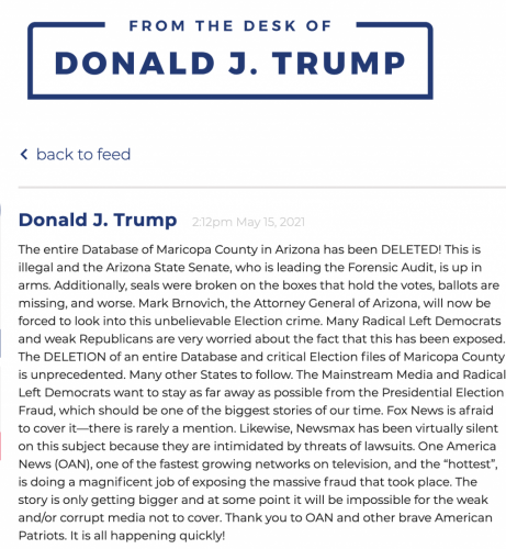 Statement_TrumpDesk_2021May15_DatabaseMaricopaCoDELETED