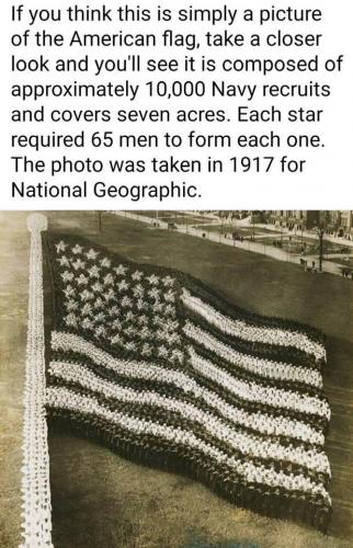 Meme Picture of US Flag in 1917. Composed of many military men.  Awesome !!!  92411969_10158520218784626_8238086228252033024_n