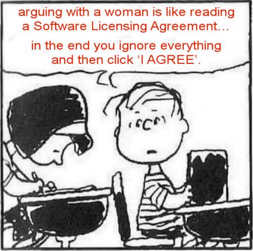 arguing with a woman is like reading a Software Licensing Agreement
