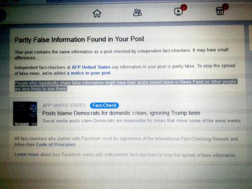 Facebook - Partly False Info Found In Your Post