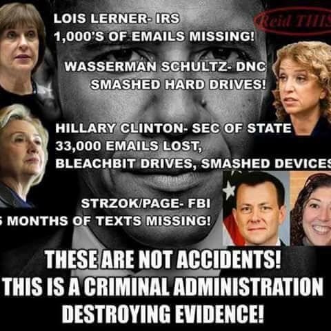 destruction of evidence corrupt democrats lerner irs hillary wasserman page mccabe