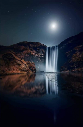 Picture  Icelandic waterfall at night.  GEORGEOUS PICTURE.    133579418_705715973474903_6763840468048758154_o