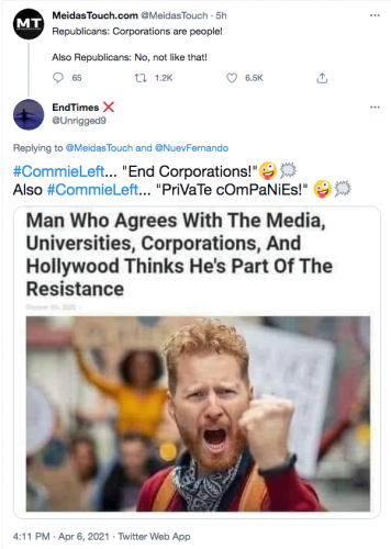 @meidastouch liars corporations people commie left joke punchline resistance crony private companies Screen Shot 2021-04-06 at 4.11.43 PM