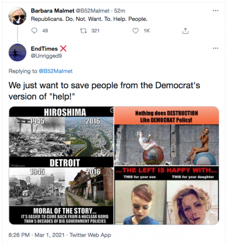@B52Malmet Barbara lefty twittertwit republicans do not want to help people joke and punchline hiroshima wreckingball Screen Shot 2021-03-01 at 8.26.42 PM
