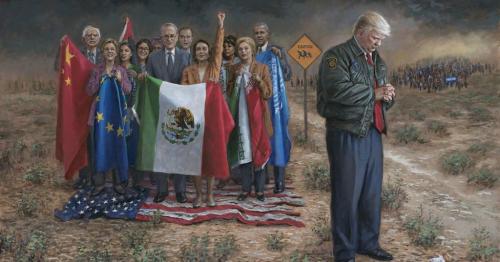 desecration america anti painting trump border priorities democrats evil communist mexico open border pelosi schumer sanders obama flags