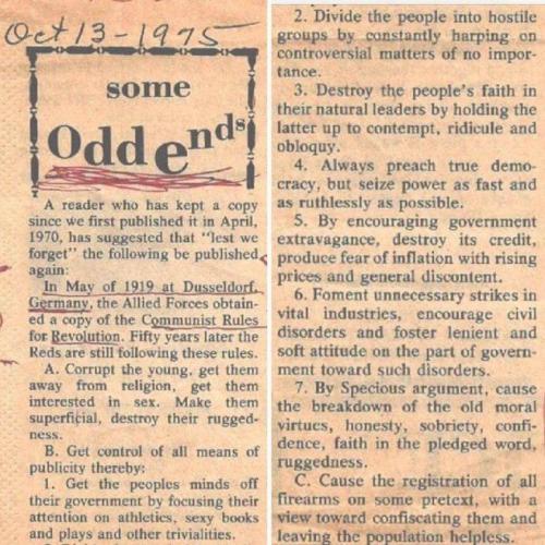 Meme Picture This is a photostat pic of a copy of Communist Rules for Revolution.  1st published 1970  139085331_10221410530391583_3192434976613113574_n