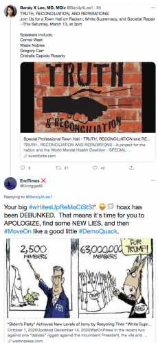 Screen Shot 2021-03-10 at 8.23.55 PM bandy lee demoquack joke punchline