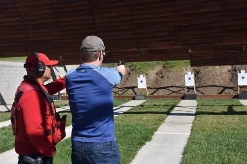 eric swalwell in mom jeans training to kill with semi automatic pistol