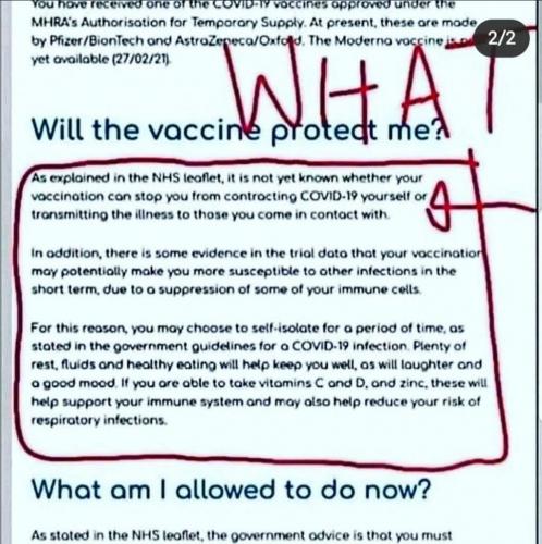 wtf on vaccines NHS leaflet vaccine spread covid vax guidelines government science
