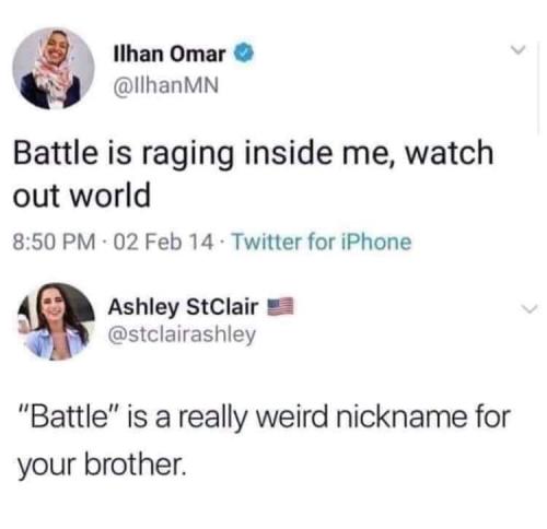 battle nickname for brother ilhan omar stclairashley tweet creeping sharia fraud squad social justice democrats