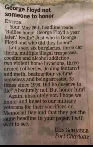 George Floyd should not be honored