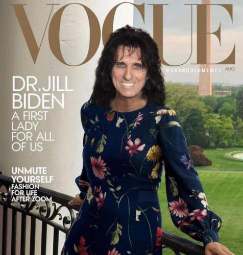 Haha! Trashy old hag Jill's face is replaced with Alice Cooper's face as vogue's feature First Lady
