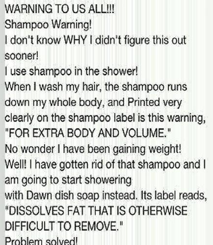 SHAMPOO WARNING