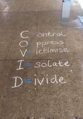 Covid = Control, Opress,Victimize, Isolate, Divide